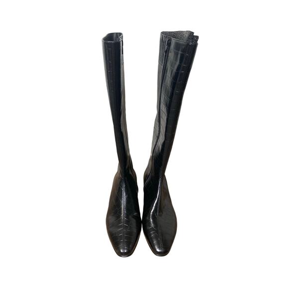 New W/O Katy Perry Black Faux Gator Skin Knee Boots(Sole is 10 long,heel to toe) - Picture 1 of 2